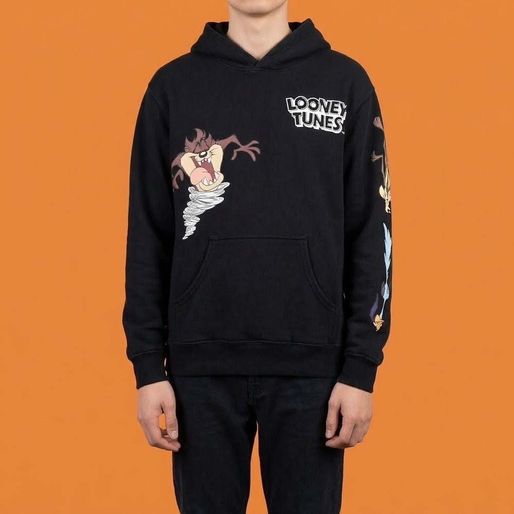 Freeze Looney Tunes Taz Graphic Hoodie Sweatshirt Small Black Cotton Blend